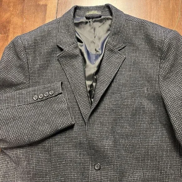 Vintage LL Bean Wool Blend 50 Tall Sport Coat Blazer Overcoat Retro Houndstooth - Picture 1 of 12